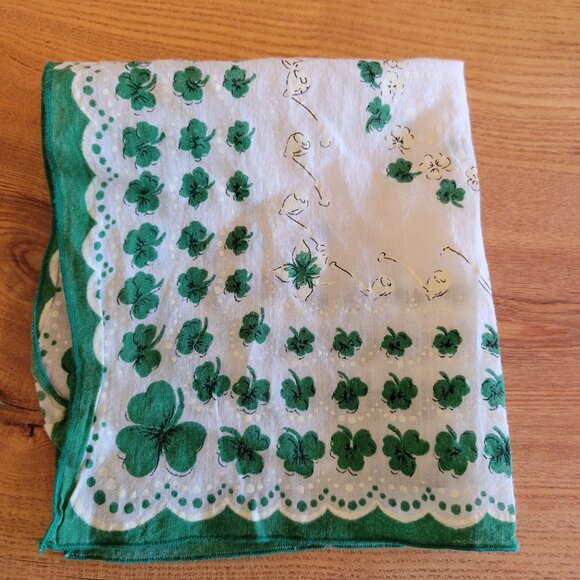 Vintage Irish Shamrock Square Handkerchief - Picture 4 of 4